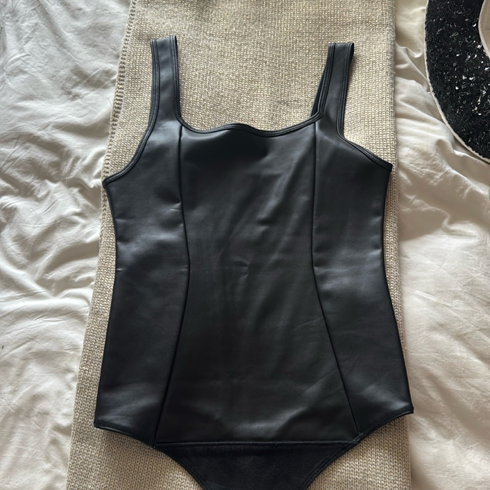 Abercrombie & Fitch black leather bodysuit